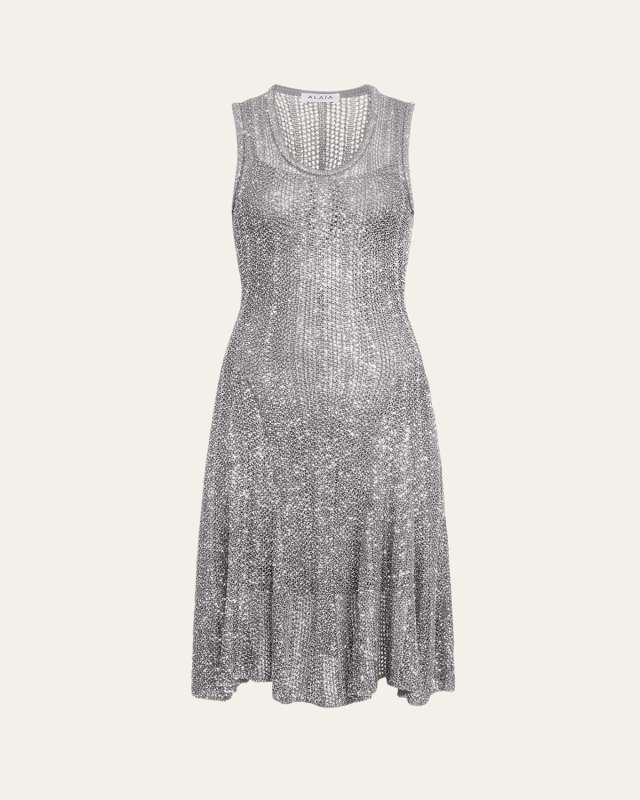 Sequined Fit-Flare Knit Mini Dress